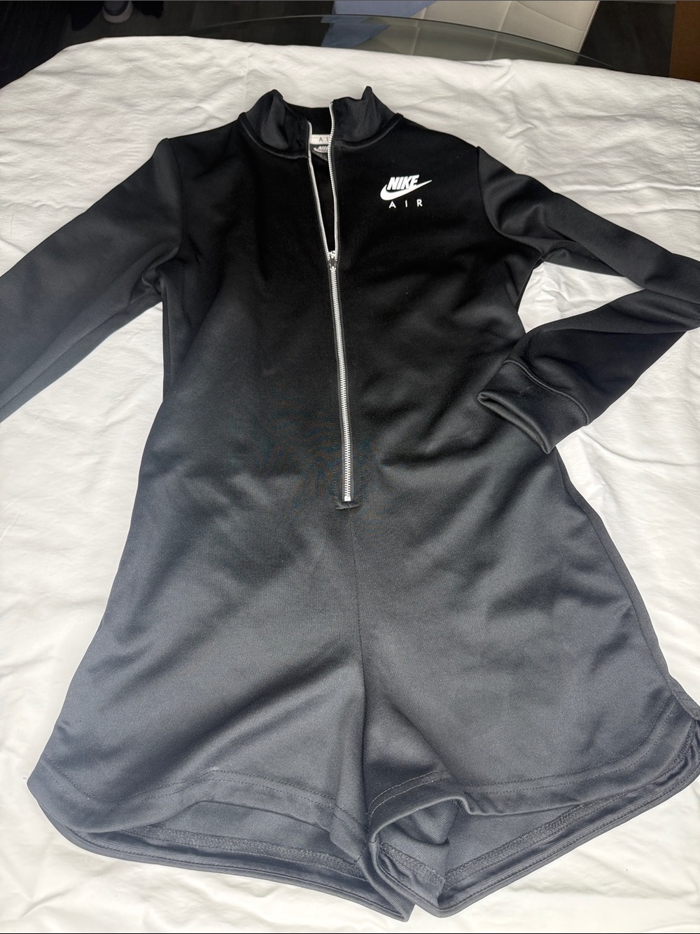 Nike Black Long-Sleeve Zip Front Mini Romper